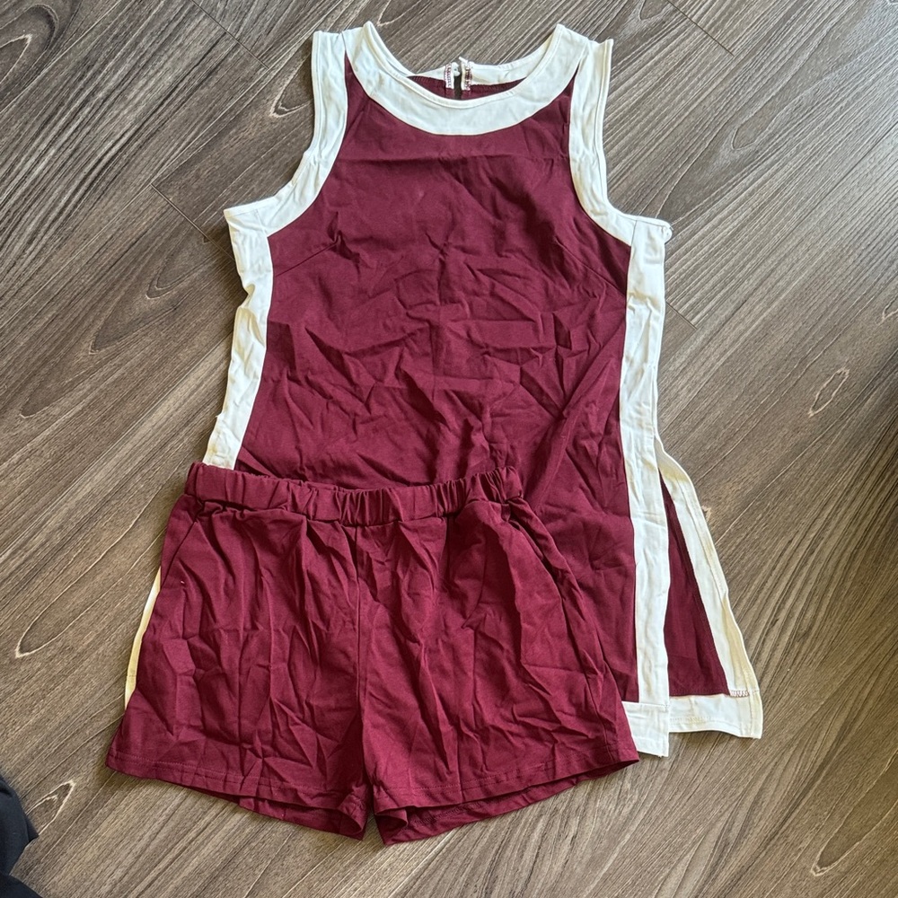 Maroon and White Shorts Set